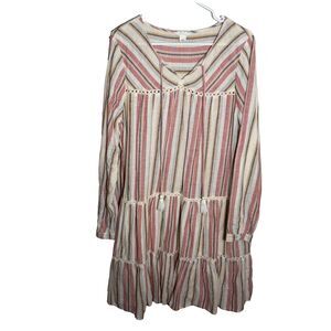 Caslon Dress Women's Large Long Sleeve Striped V-Neck Boho Tiered Casual